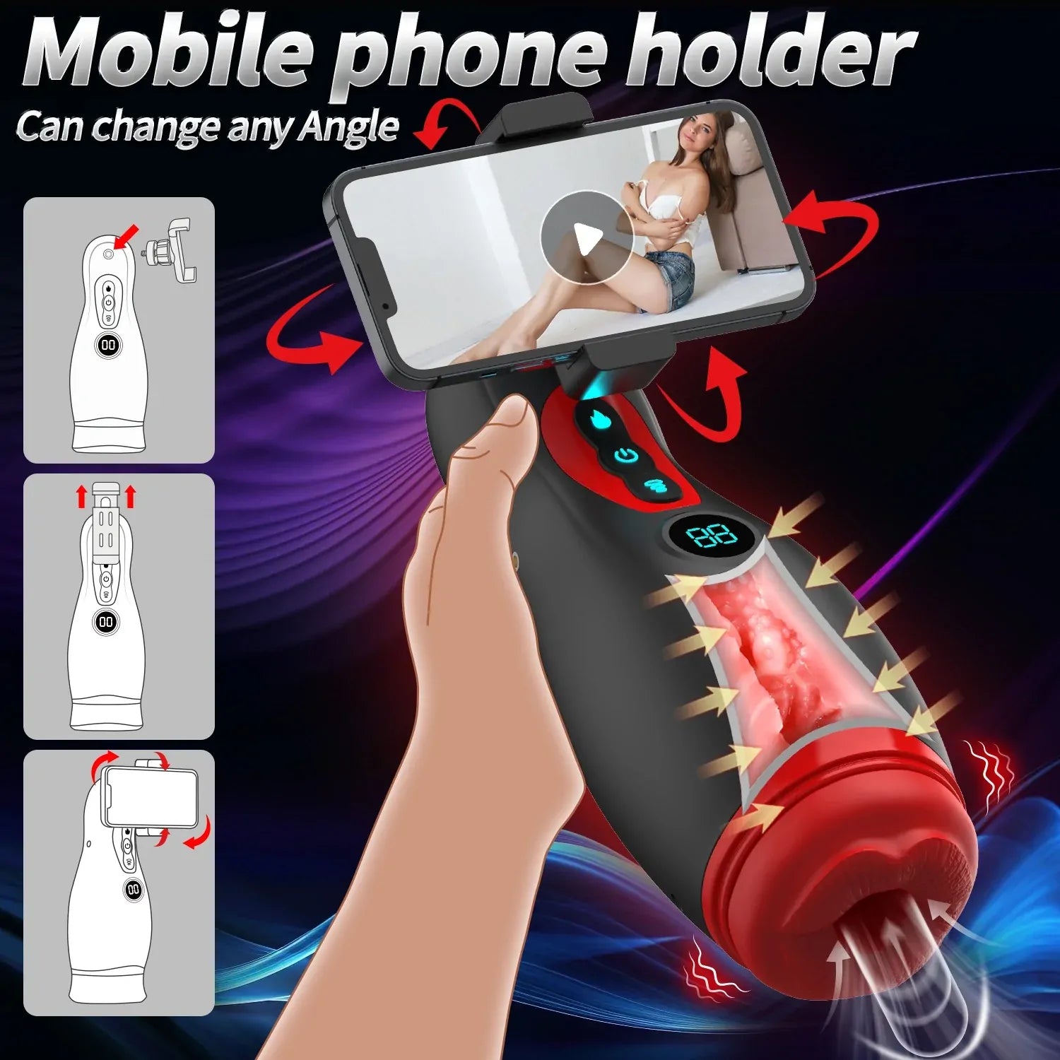 XS1: Male Masturbator with Suction, Vibration, Heat & Phone Holder