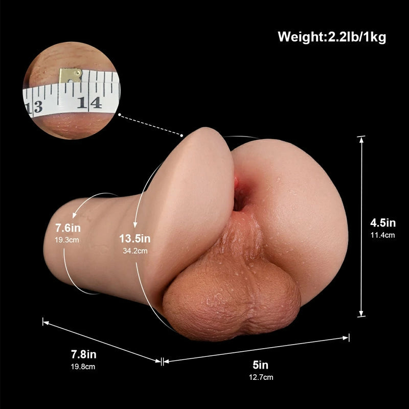 Jack: 1.0kg Silicone Gay Anal Stroker with Realistic Testicles & 17.2cm Deep Channel